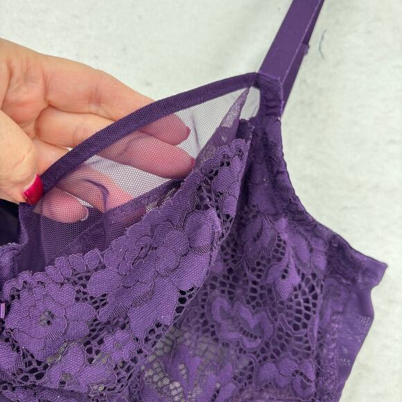 Torrid Curve Bra Size 38DD Purple Unlined Demi Underwire Lace Overlay - Picture 3 of 8